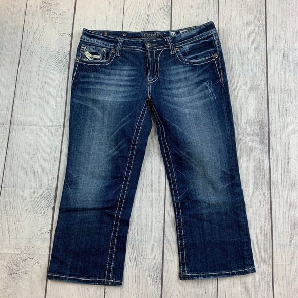 Miss Me Jean Capri 31 Dark Wash Stretch Inseam 22" Embellished Pockets Bling - Picture 1 of 15